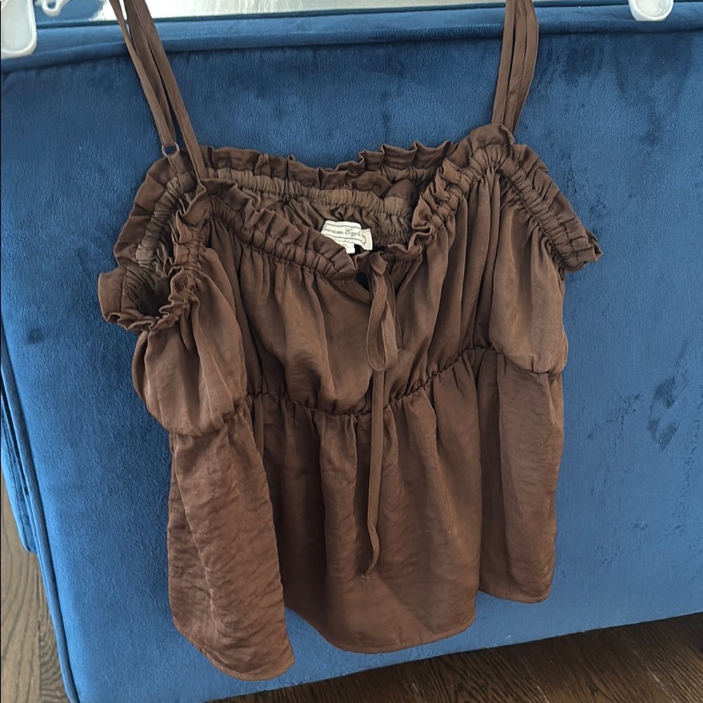Brown Ruffled Women's Top (M) American Eagle